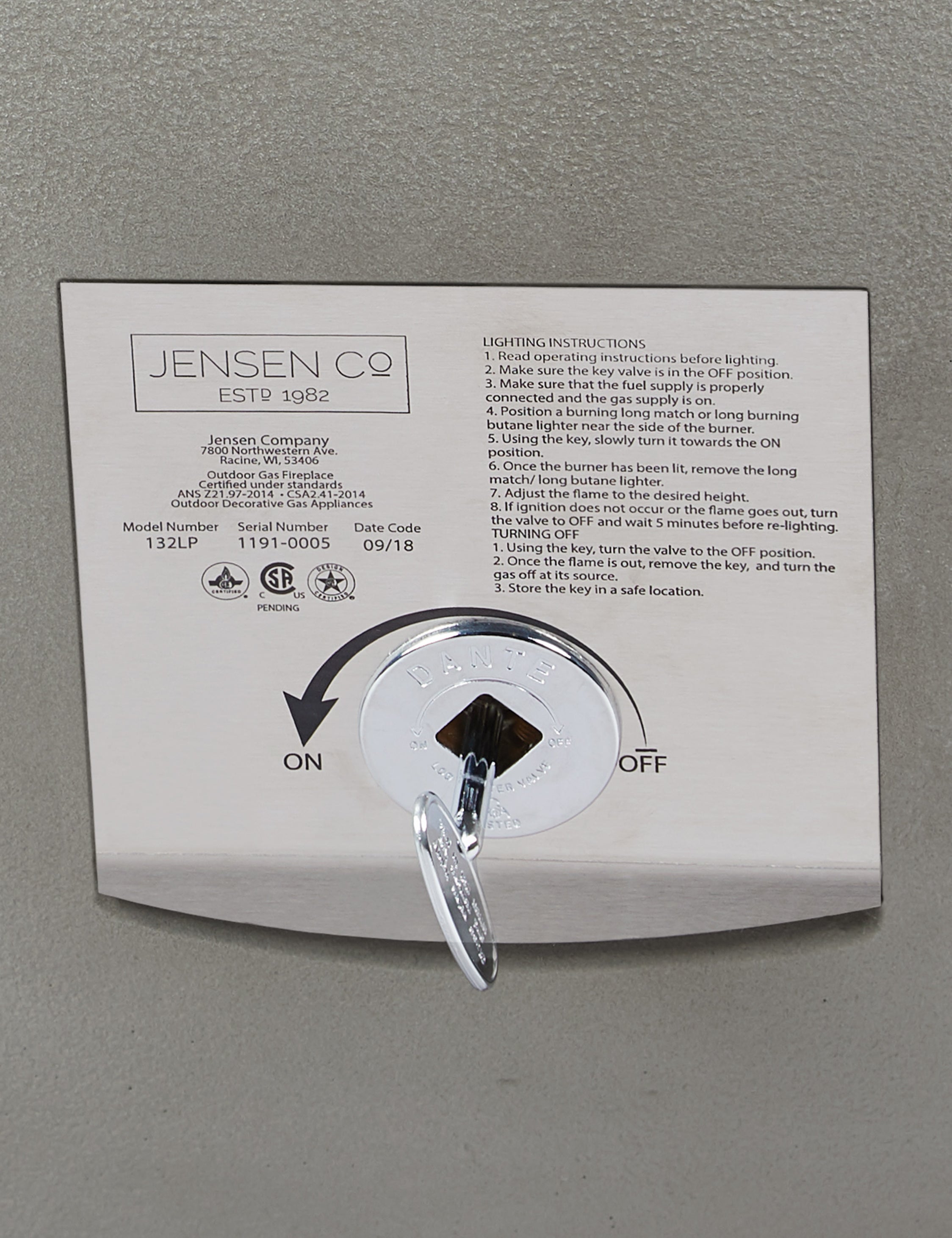 Close up of the controls on the Benno shade round fire bowl