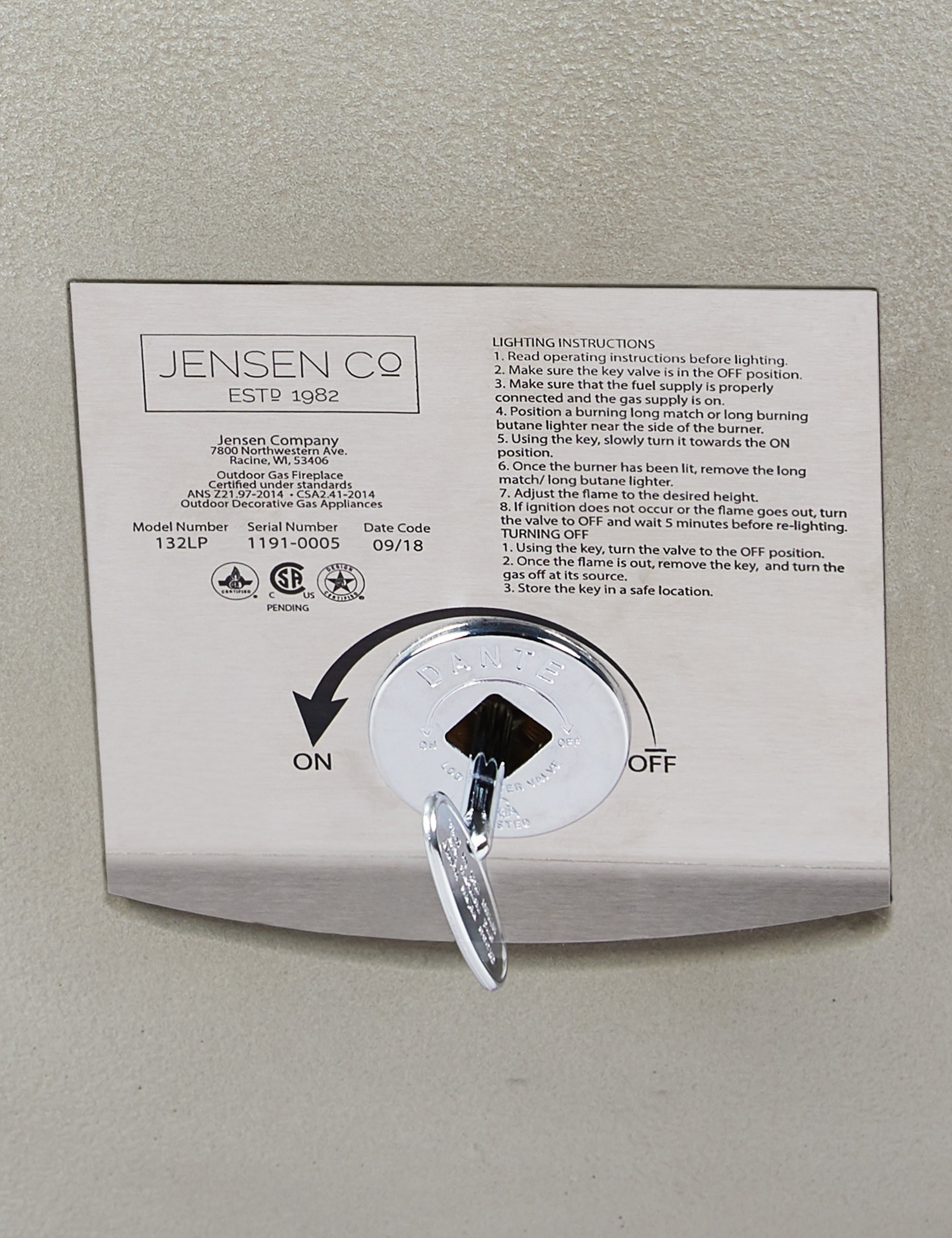 Close up of the controls on the Benno fog round fire bowl