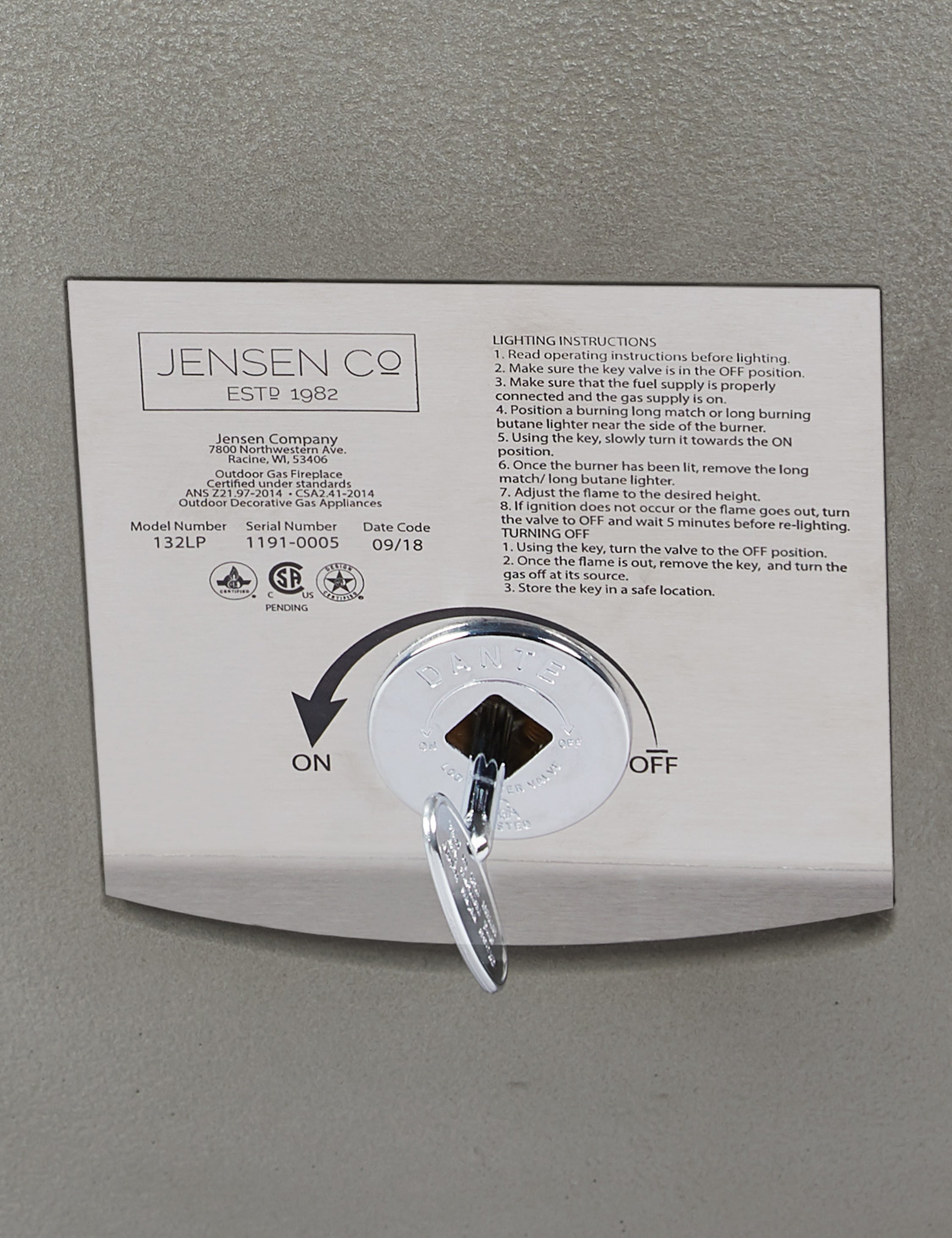 Close up of the controls on the Benno shade round fire bowl