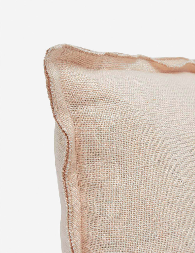 #color::blush #style::square #fill type::with-feather-down-insert #fill type::pillow-cover-only | Corner of the arlo Blush pink square pillow