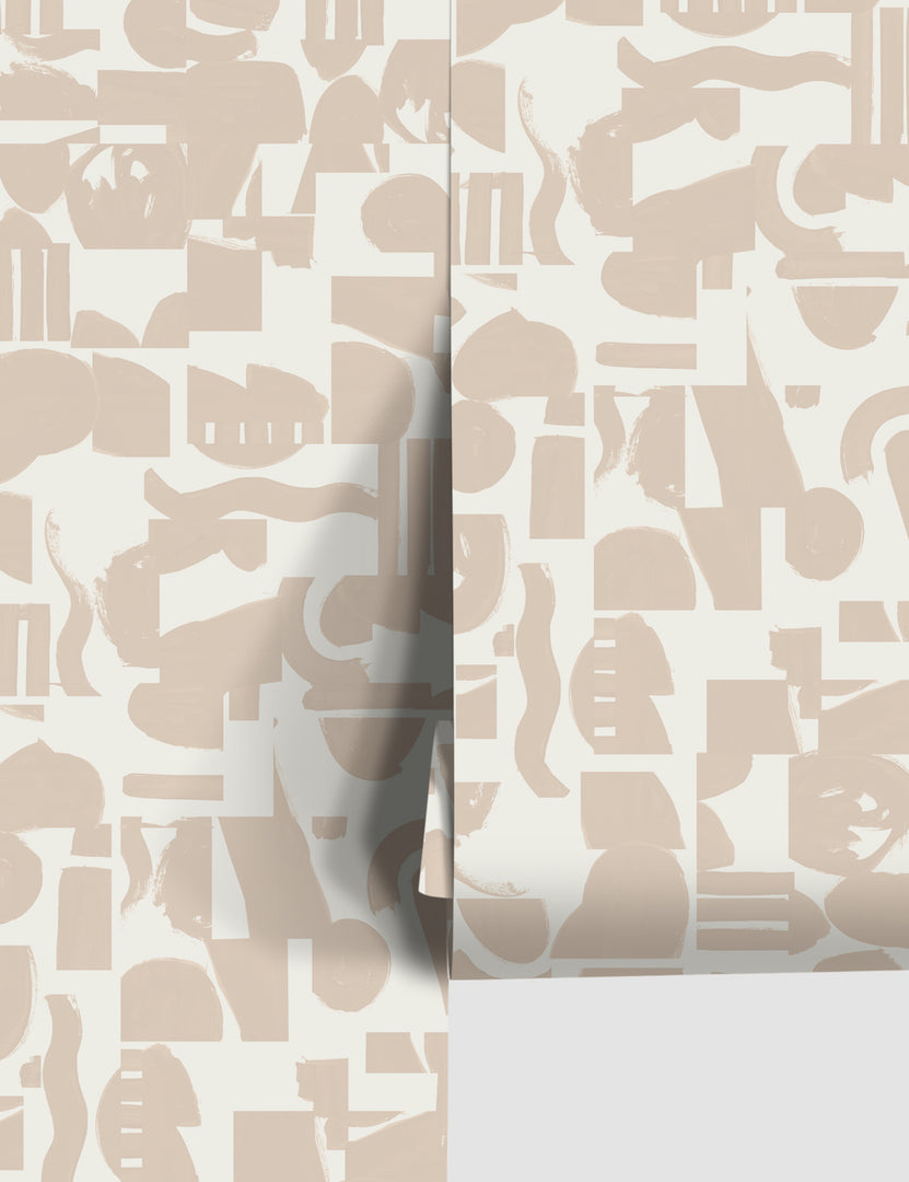 #color::ivory-+-taupe | Ivory and taupe Organic Shapes Wallpaper by Sarah Sherman Samuel