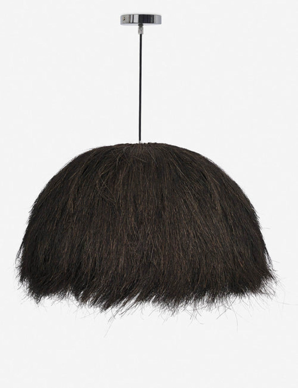 Paige black plush pendant light with palm tree fibers