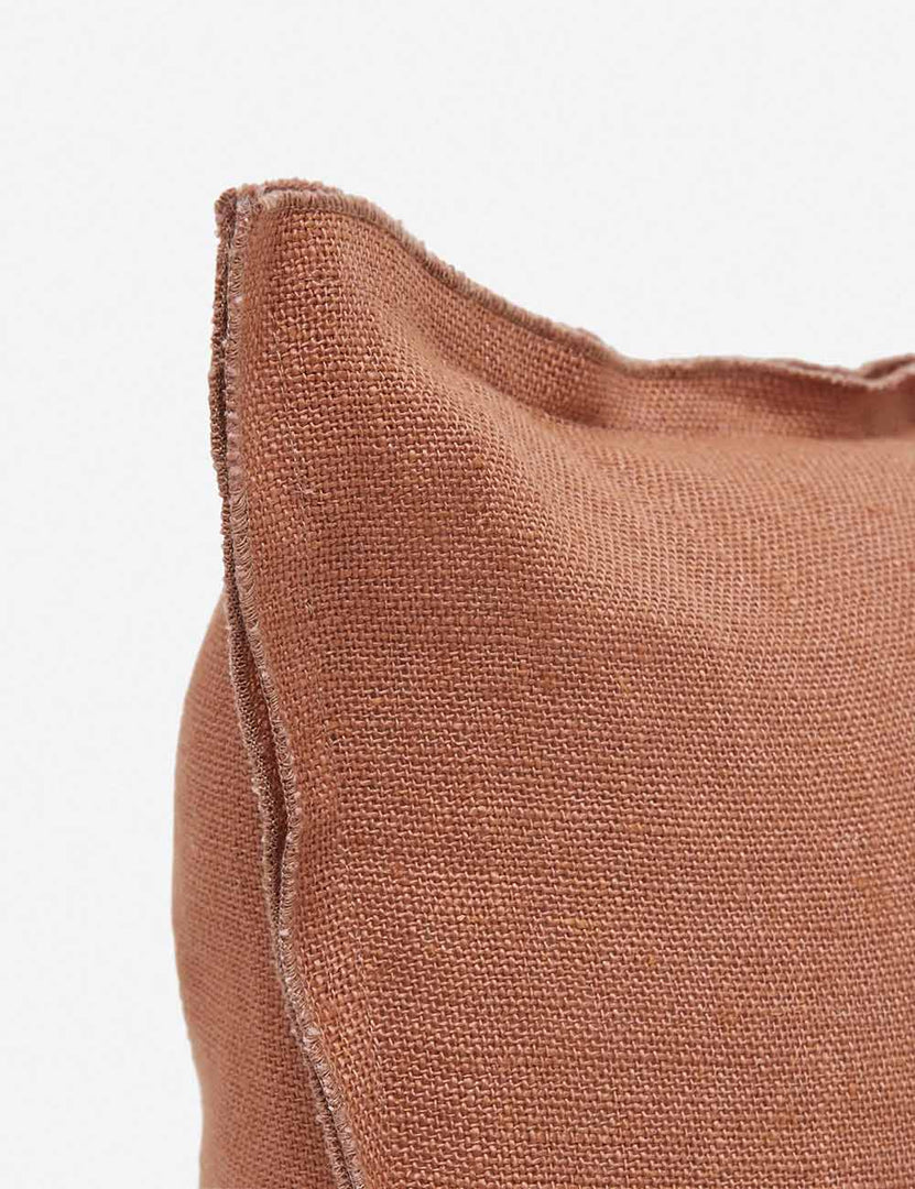 #color::rust #style::square #fill type::with-feather-down-insert #fill type::pillow-cover-only | Corner of the arlo rust orange square pillow