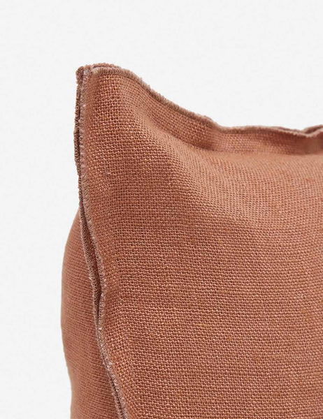 #color::rust #style::square #fill type::with-feather-down-insert #fill type::pillow-cover-only | Corner of the arlo rust orange square pillow