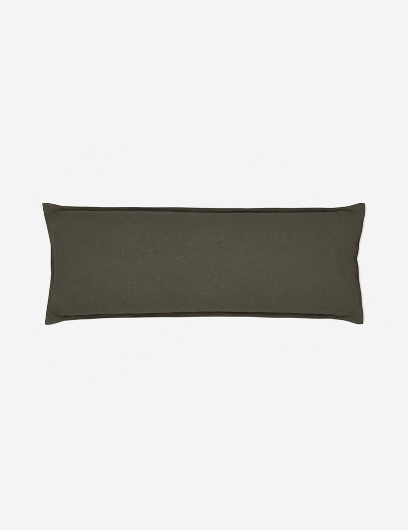 #color::conifer #style::extra-long #fill type::with-feather-down-insert #fill type::pillow-cover-only | Arlo Conifer gray flax linen solid long lumbar pillow