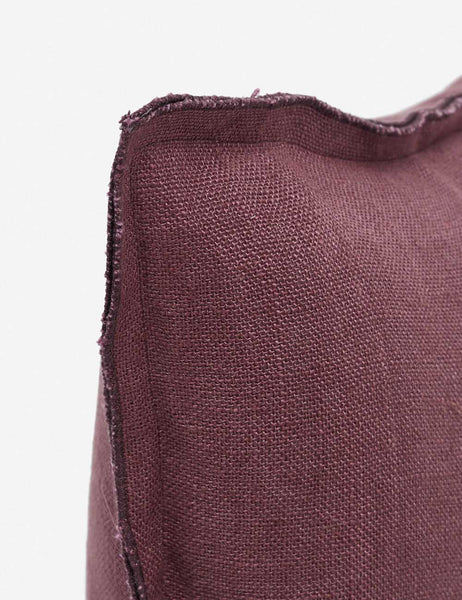 #color::aubergine #style::extra-long #fill type::with-feather-down-insert #fill type::pillow-cover-only | Corner of the  arlo Aubergine burgundy long lumbar 