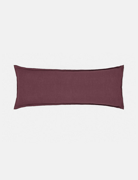#color::aubergine #style::extra-long #fill type::with-feather-down-insert #fill type::pillow-cover-only | Arlo Aubergine burgundy flax linen solid long lumbar pillow
