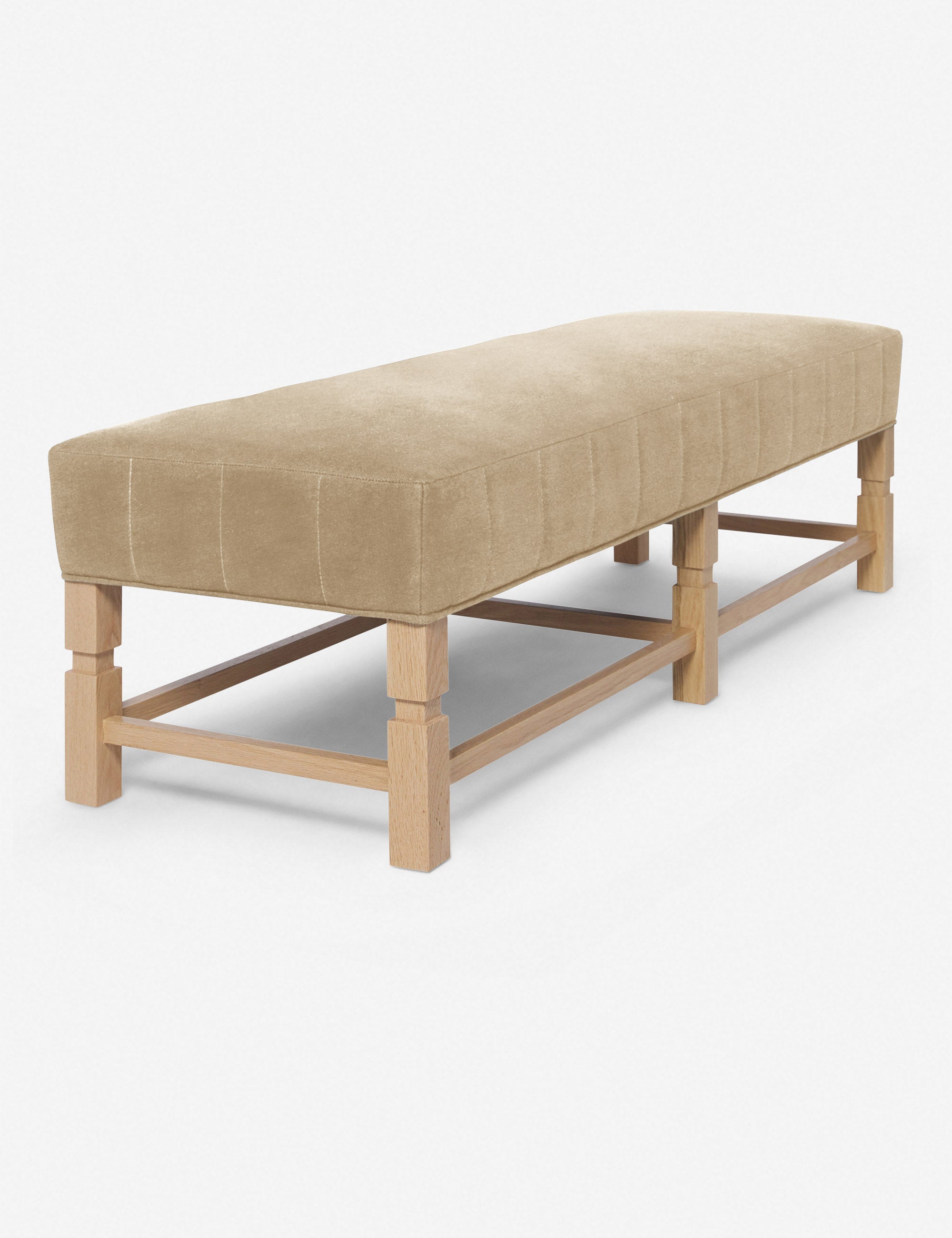 Angled view of the Ambleside Brie beige Velvet bench