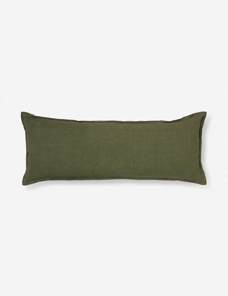 #color::olive #style::extra-long #fill type::with-feather-down-insert #fill type::pillow-cover-only | Arlo Olive green flax linen solid long lumbar pillow