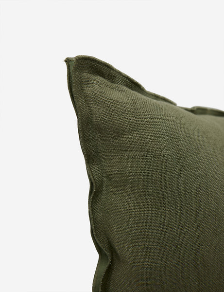#color::olive #style::extra-long #fill type::with-feather-down-insert #fill type::pillow-cover-only | Corner of the arlo Olive green long lumbar pillow 