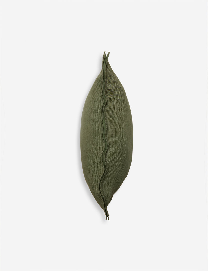 #color::olive #style::extra-long #fill type::with-feather-down-insert #fill type::pillow-cover-only | Side of the arlo Olive green long lumbar pillow 