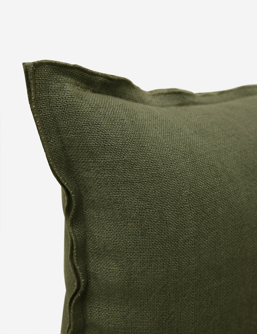 #color::olive #size::lumbar #fill type::with-feather-down-insert #fill type::pillow-cover-only | Corner of the arlo Olive green lumbar pillow