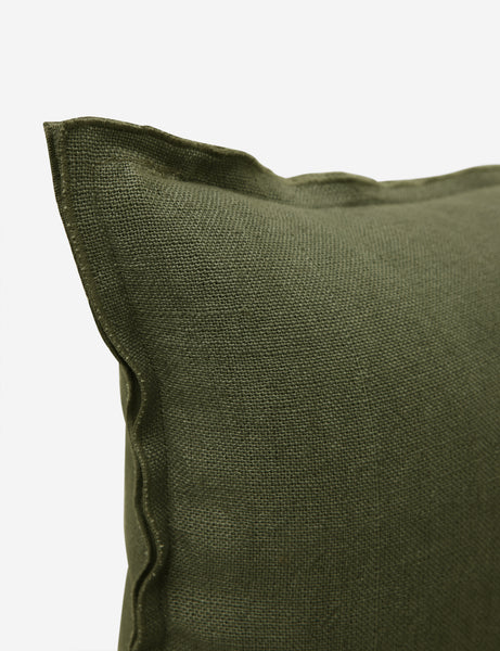 #color::olive #size::lumbar #fill type::with-feather-down-insert #fill type::pillow-cover-only | Corner of the arlo Olive green lumbar pillow