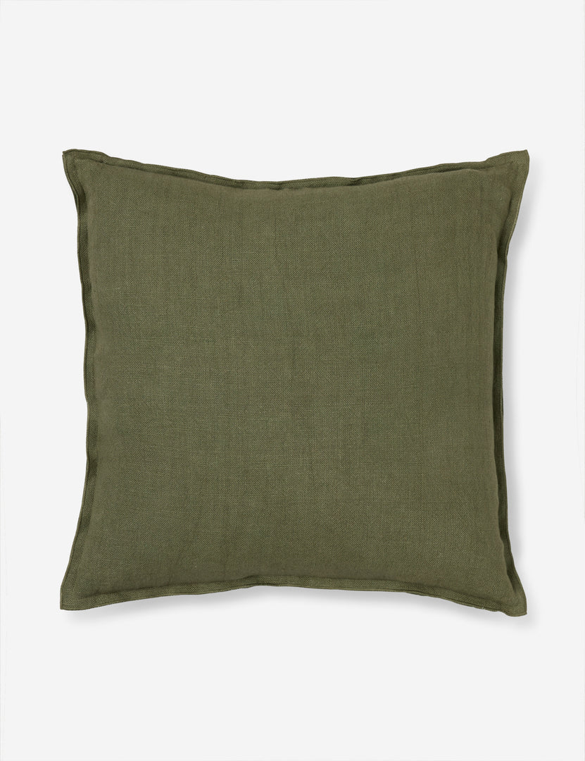 #color::olive #style::square #fill type::with-feather-down-insert #fill type::pillow-cover-only | Arlo Olive green flax linen solid square pillow