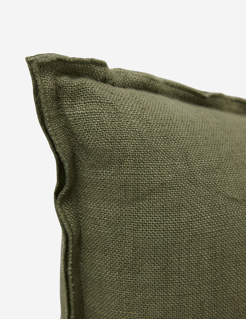 #color::olive #style::square #fill type::with-feather-down-insert #fill type::pillow-cover-only | Corner of the arlo Olive green square pillow