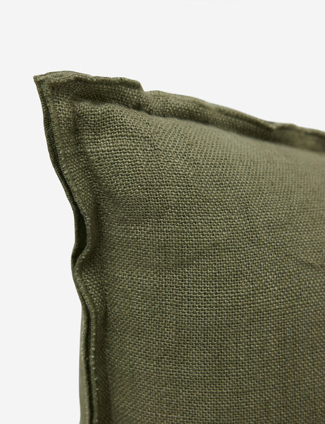 #color::olive #style::square #fill type::with-feather-down-insert #fill type::pillow-cover-only | Corner of the arlo Olive green square pillow