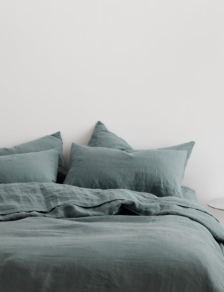 #color::bluestone #size::queen #size::king #size::twin #size::cal-king | European Flax Linen bluestone Duvet Set by Cultiver