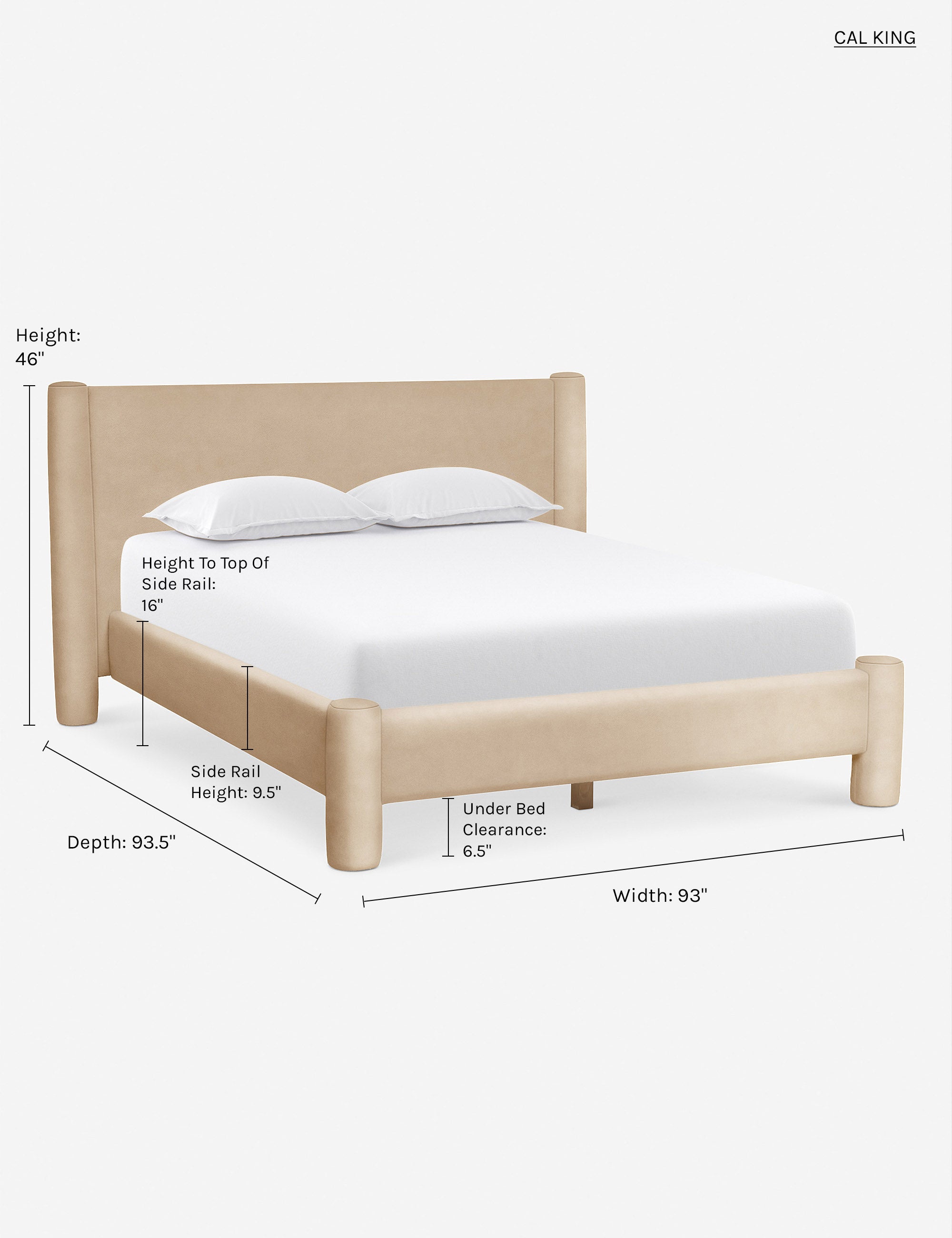 California king dimensions of the Brie Velvet Hyvaa Bed by Sarah Sherman Samuel