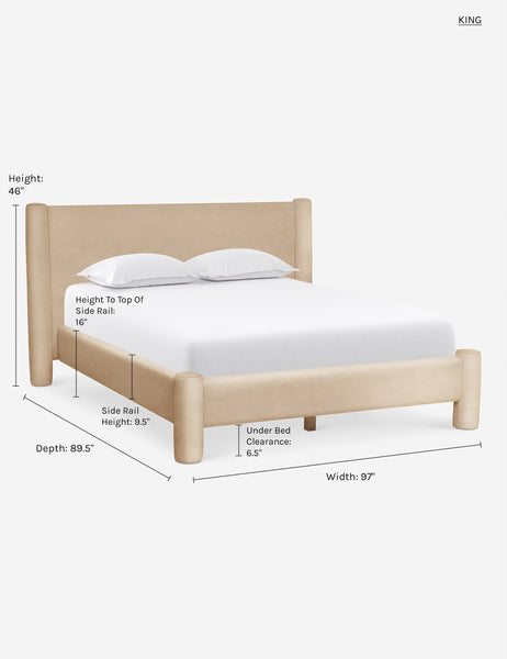 #color::brie-classic-velvet #size::king | King dimensions of the Brie Velvet Hyvaa Bed by Sarah Sherman Samuel