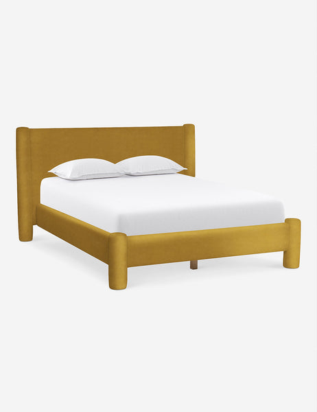 #color::goldenrod-plush-velvet #size::queen #size::king #size::cal-king | Angled view of the Goldenrod Velvet Hyvaa Bed by Sarah Sherman Samuel