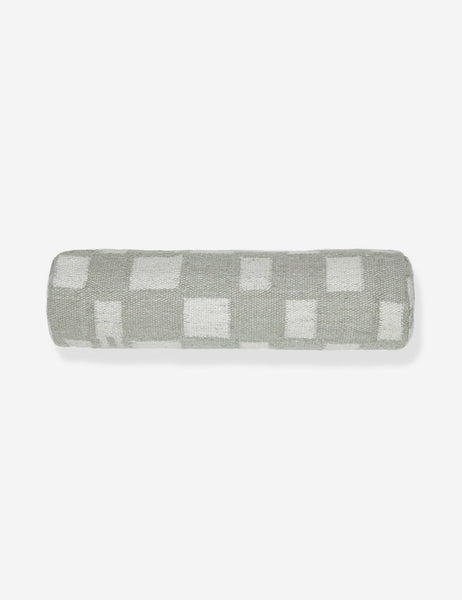 #color::khaki | Irregular khaki green and white Checkerboard Bolster Pillow by Sarah Sherman Samuel