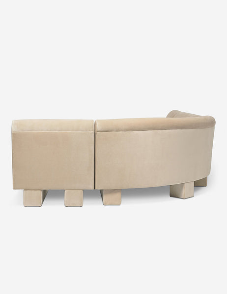 #color::brie-classic-velvet #configuration::left-facing #size::142-W | Rear view of the side of the Lena left-facing beige velvet sectional sofa with upholstered beam legs.