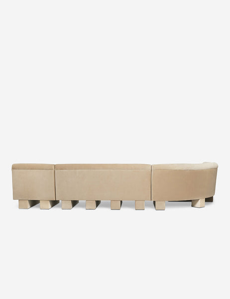 #color::brie-classic-velvet #configuration::left-facing #size::142-W | Rear view of the entire Lena left-facing beige velvet sectional sofa with upholstered beam legs.
