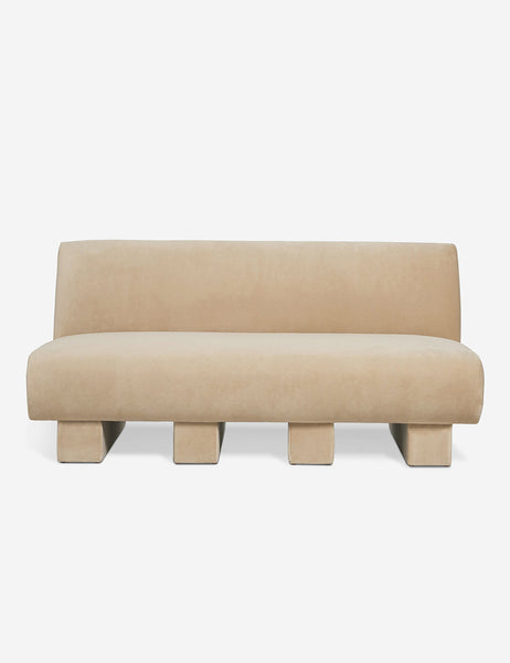 #color::brie-classic-velvet #configuration::left-facing #configuration::right-facing #size::142-W #size::114-W | Centerpiece of the Lena beige velvet sectional sofa with upholstered beam legs
