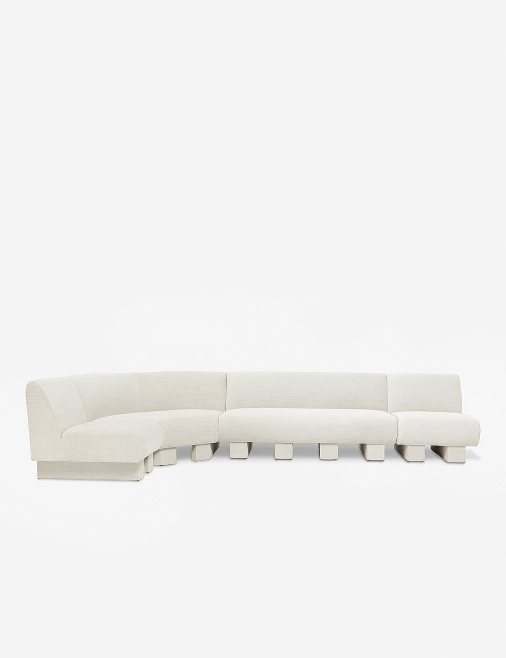 Lena left-facing natural linen sectional sofa with upholstered beam legs.