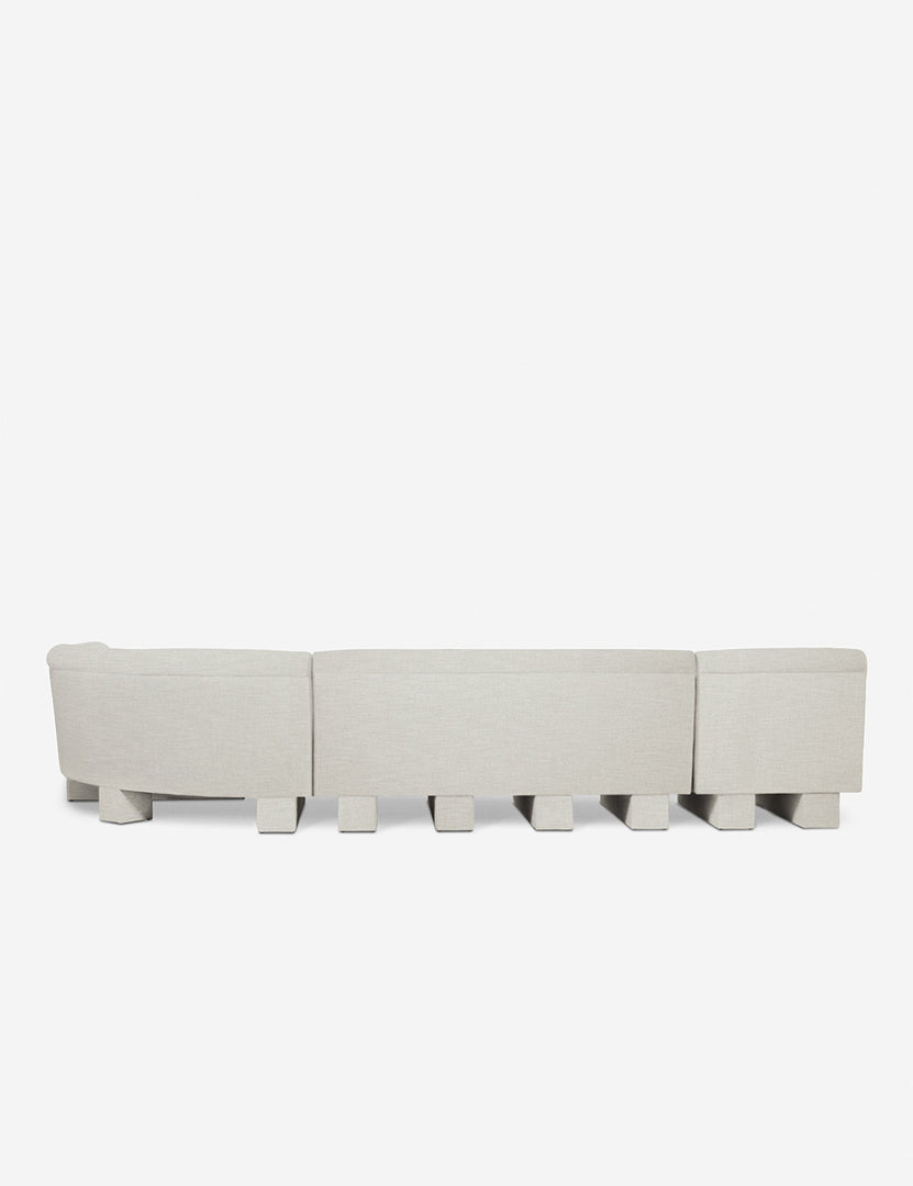 #color::Natural-Linen #configuration::right-facing #size::142-W | Rear view of the entire Lena right-facing natural linent sectional sofa with upholstered beam legs.