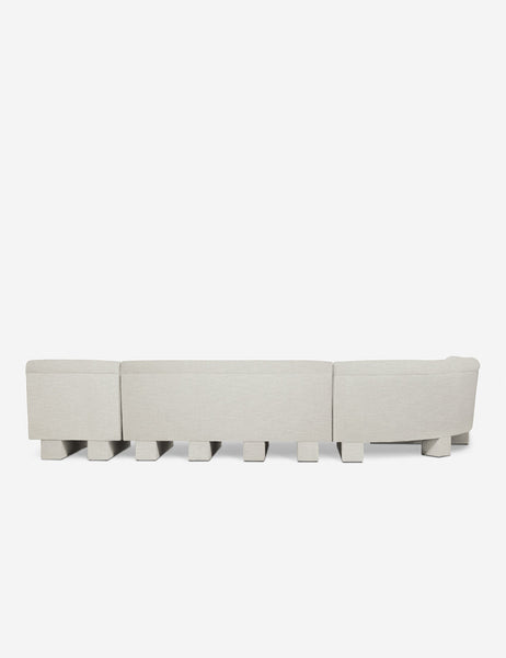 #color::Natural-Linen #configuration::left-facing #size::142-W | Rear view of the entire Lena left-facing natural linen sectional sofa with upholstered beam legs.