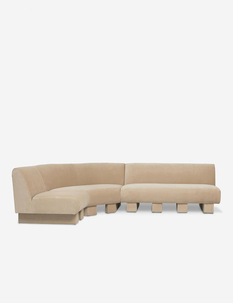 #color::brie-classic-Velvet #configuration::left-facing #size::114-W | Lena left-facing beige velvet sectional sofa with upholstered beam legs.
