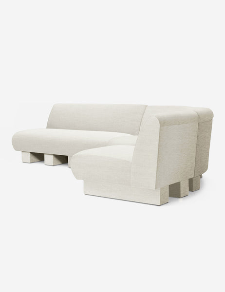 #color::Natural-Linen #configuration::right-facing #size::114-W | Angled view of the Lena right-facing natural linen sectional sofa with upholstered beam legs.