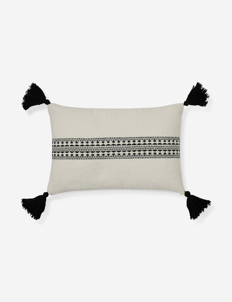 #color::natural-and-black #style::lumbar | Marchesa natural and black indoor and outdoor lumbar pillow with tasseled corners