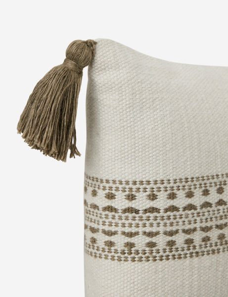 #color::natural-and-moss #style::lumbar | Tasseled corners on the Marchesa natural and moss green indoor and outdoor pillow