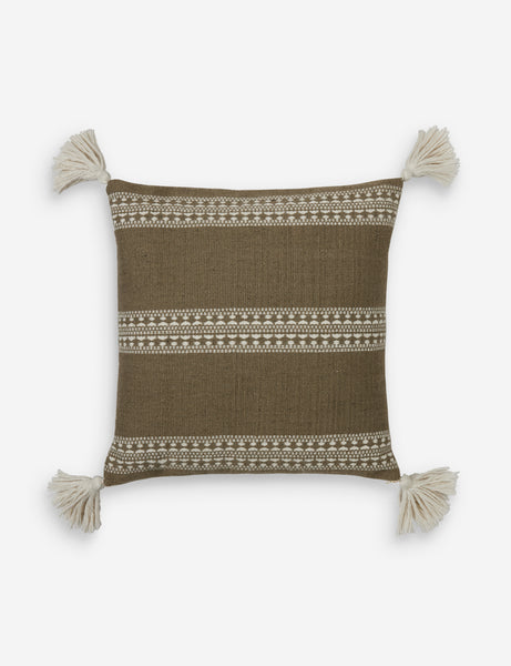 #color::moss #style::square | Marchesa moss green indoor and outdoor square pillow with tasseled corners