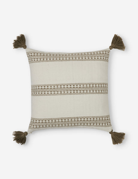 #color::natural-and-moss #style::square | Marchesa natural and moss green indoor and outdoor square pillow with tasseled corners