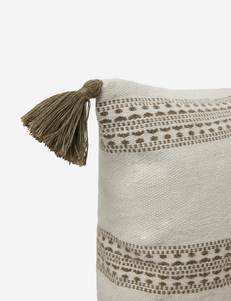 #color::natural-and-moss #style::square | Tasseled corners on the Marchesa natural and moss green indoor and outdoor pillow
