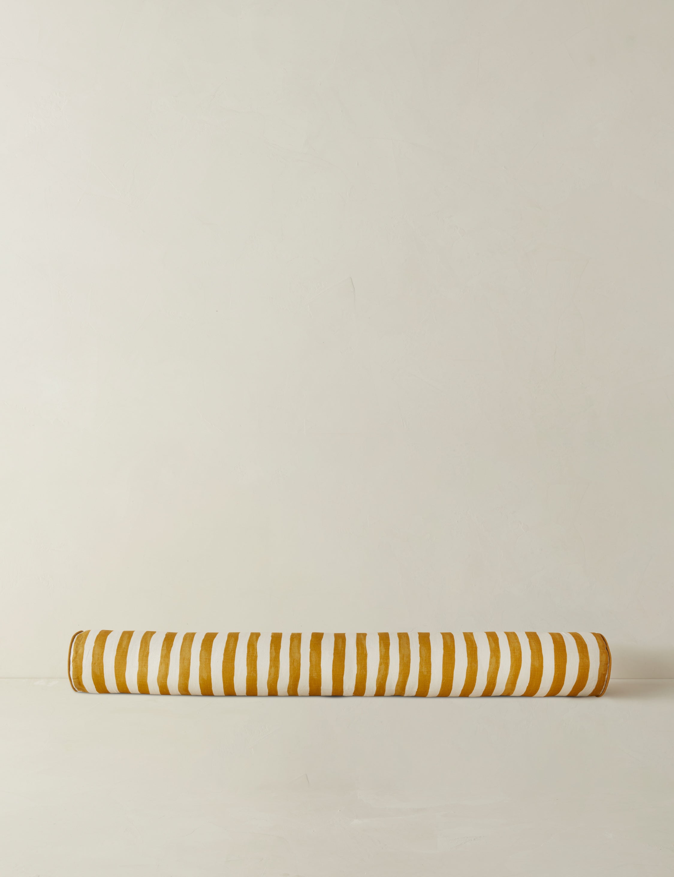 Painterly stripe linen long bolster throw pillow in goldenrod and ivory