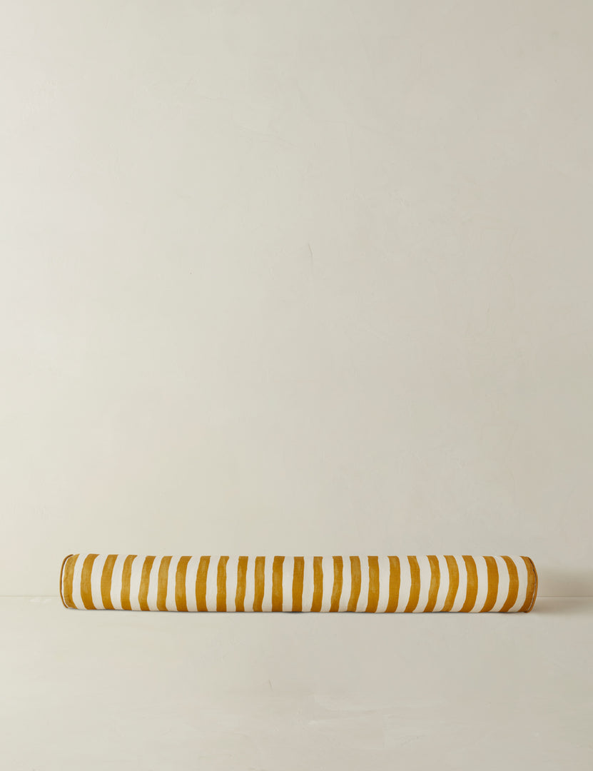 #color::goldenrod-and-ivory | Painterly stripe linen long bolster throw pillow in goldenrod and ivory