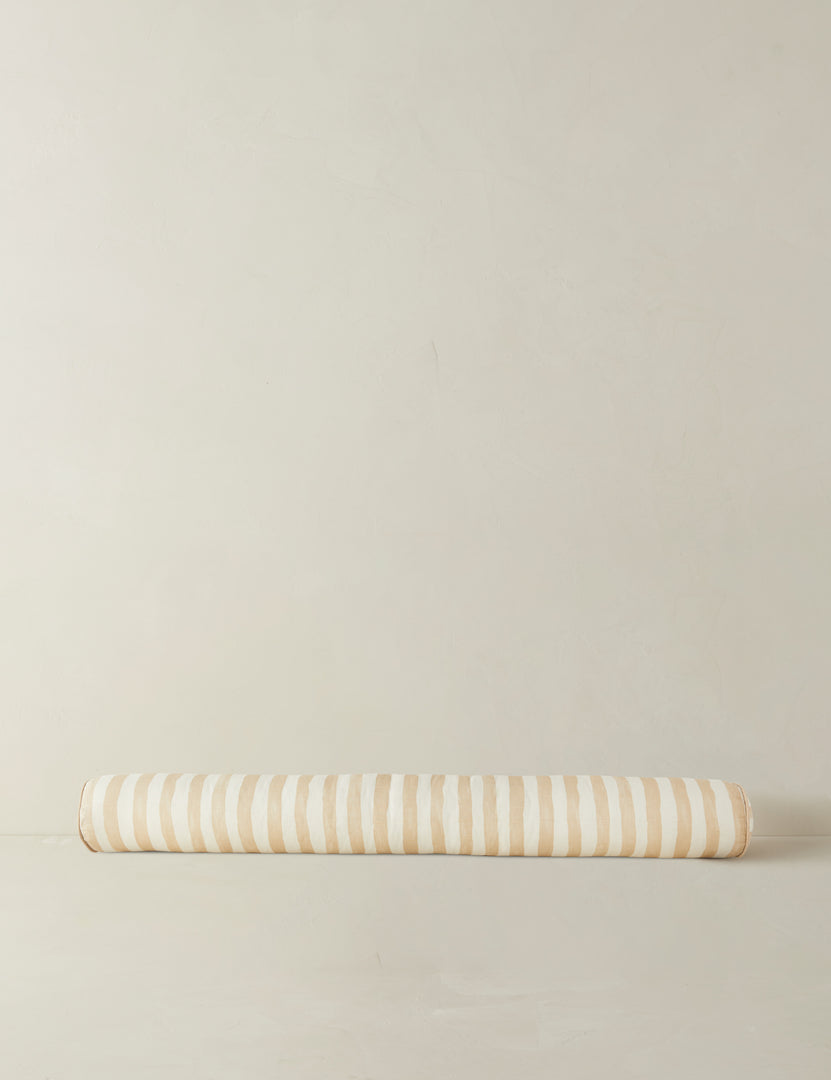 #color::natural-and-ivory | Painterly stripe linen long bolster throw pillow in natural and ivory
