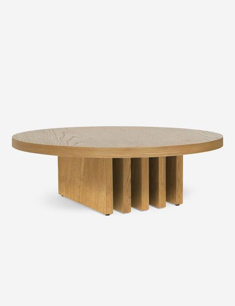 #color::natural | Pentwater natural wooden Round Coffee Table by Sarah Sherman Samuel with thick slab-style legs