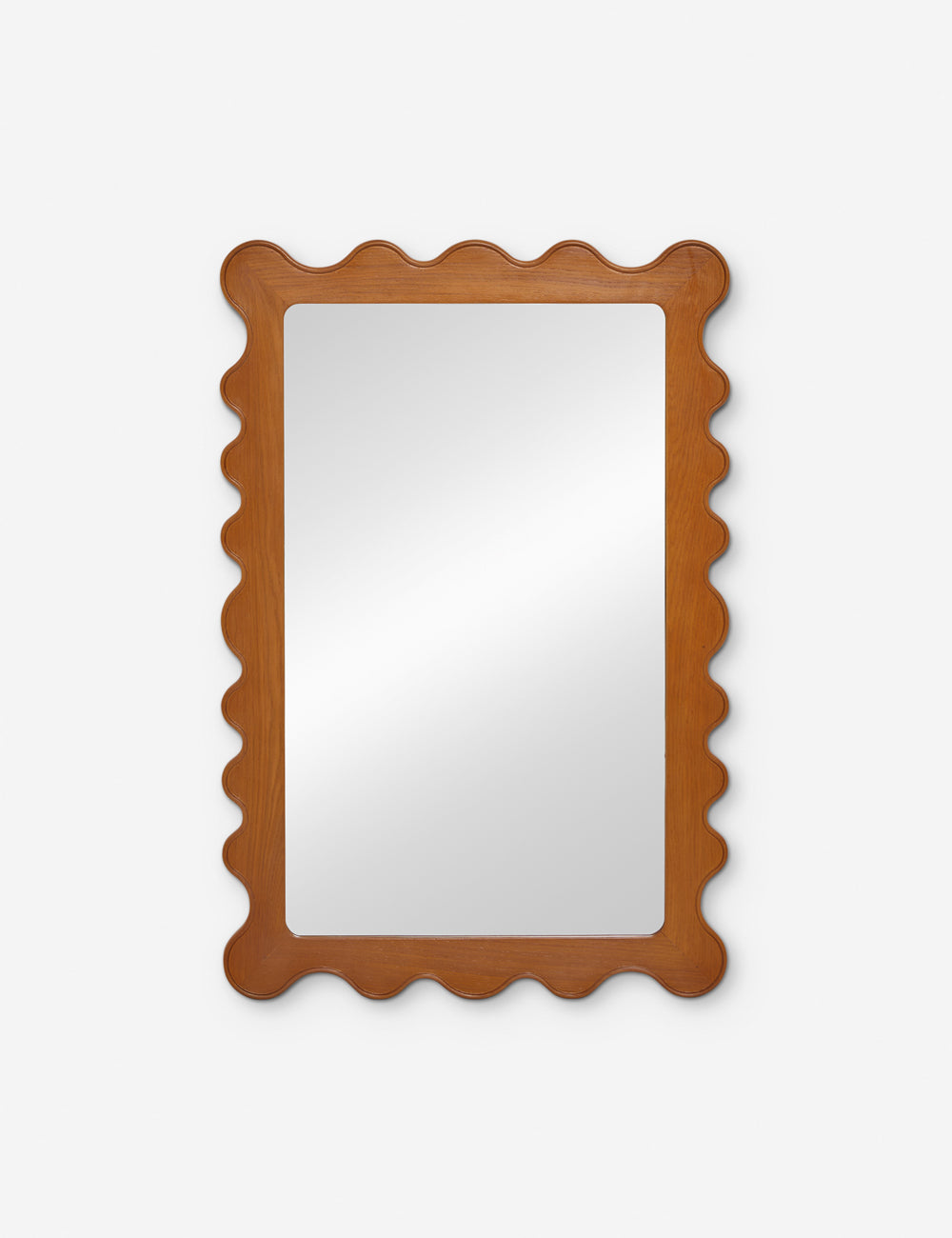Ripple honey oak wood mirror with a wavy-shaped frame by Sarah Sherman Samuel