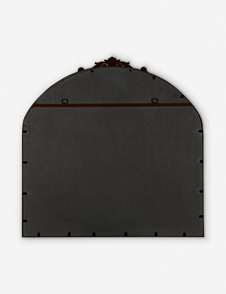 #color::oil-rubbed-bronze | Rear view of the Tulca arched oil rubbed bronze mirror with flat bottom edge and traditional scroll detailing.