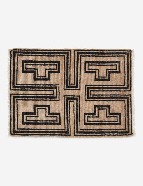 #size::2--x-3- | Senna neutral hand-knotted wool small area rug with black geometric pattern