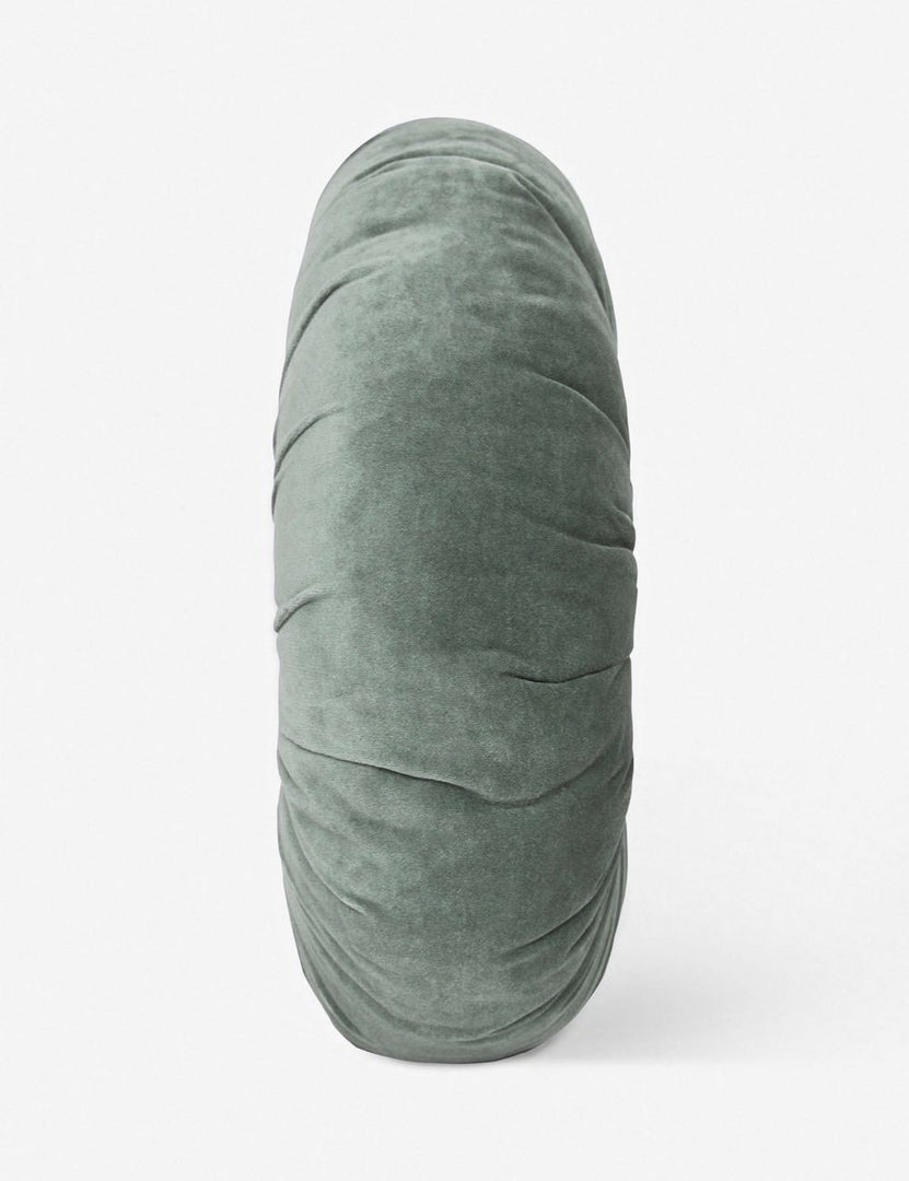 #color::shale-blue | Side view of the Monroe shale blue velvet round pillow