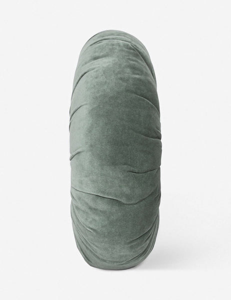 #color::shale-blue | Side view of the Monroe shale blue velvet round pillow