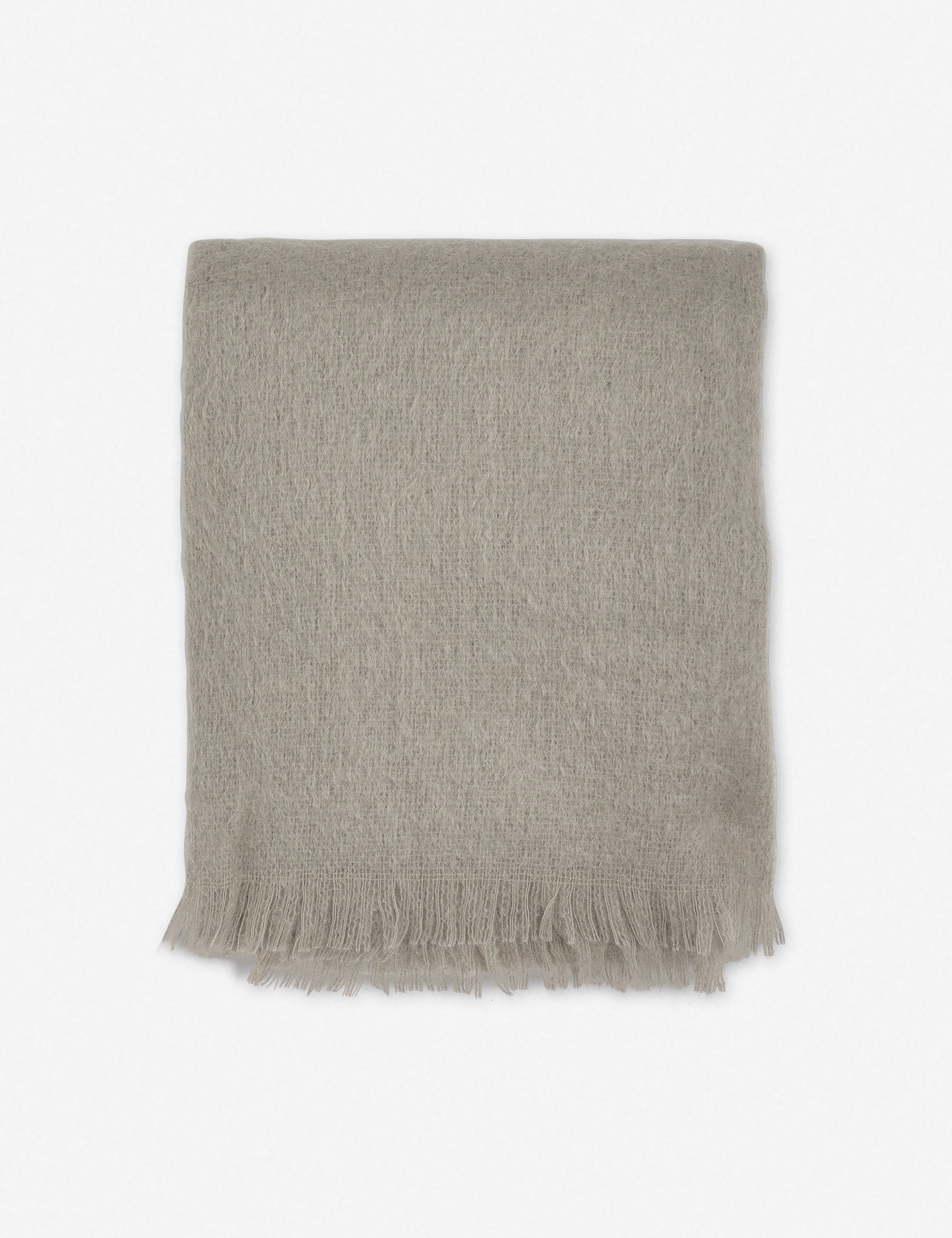 Aimee mohair warm gray wool throw blanket with fringe ends