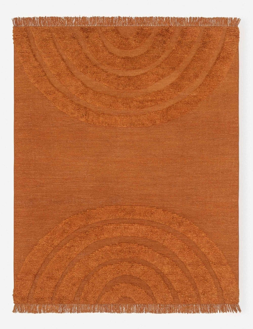 #size::2--x-3- #size::3--x-5- #size::5--x-8- #size::8--x-10- #size::9--x-12- #color::rust #size::10--x-14- | Arches Rust orange 100% wool Rug featuring a high-low pile arched design by Sarah Sherman Samuel