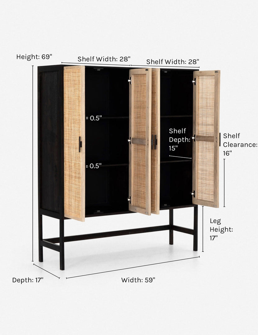 #color::black-and-natural | Dimensions on the Hannah black mango wood cabinet with cane doors